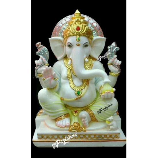 Marble Ganesh Statue For Home Mandir/Temple/Office-ganesh idols For  Home-Golden Dhoti Ganesha-Ganpati Murti Sculptures-Lord ganesha Statue