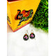 Hand Painted Pan Silver oxidised Hook Earrings - Officer Wear Earrings 